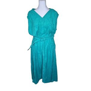 Lane Bryant Vintage 70s Terrycloth 2 Pce Belted Dress Set Womens Size 3XL Teal B